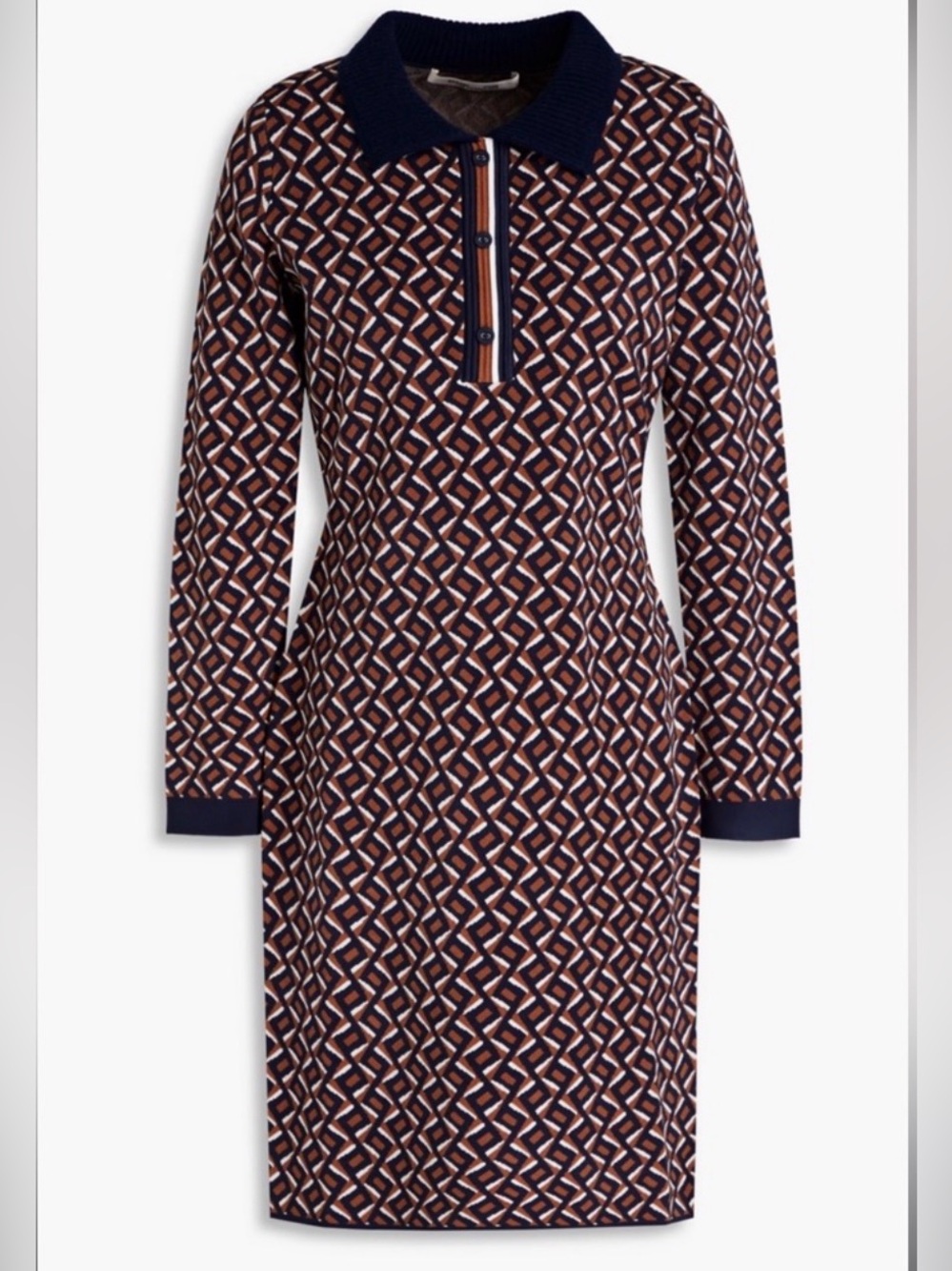 Brand New Diane Von Furstenberg Navy Geometric Knit Sweater Dress - XL
